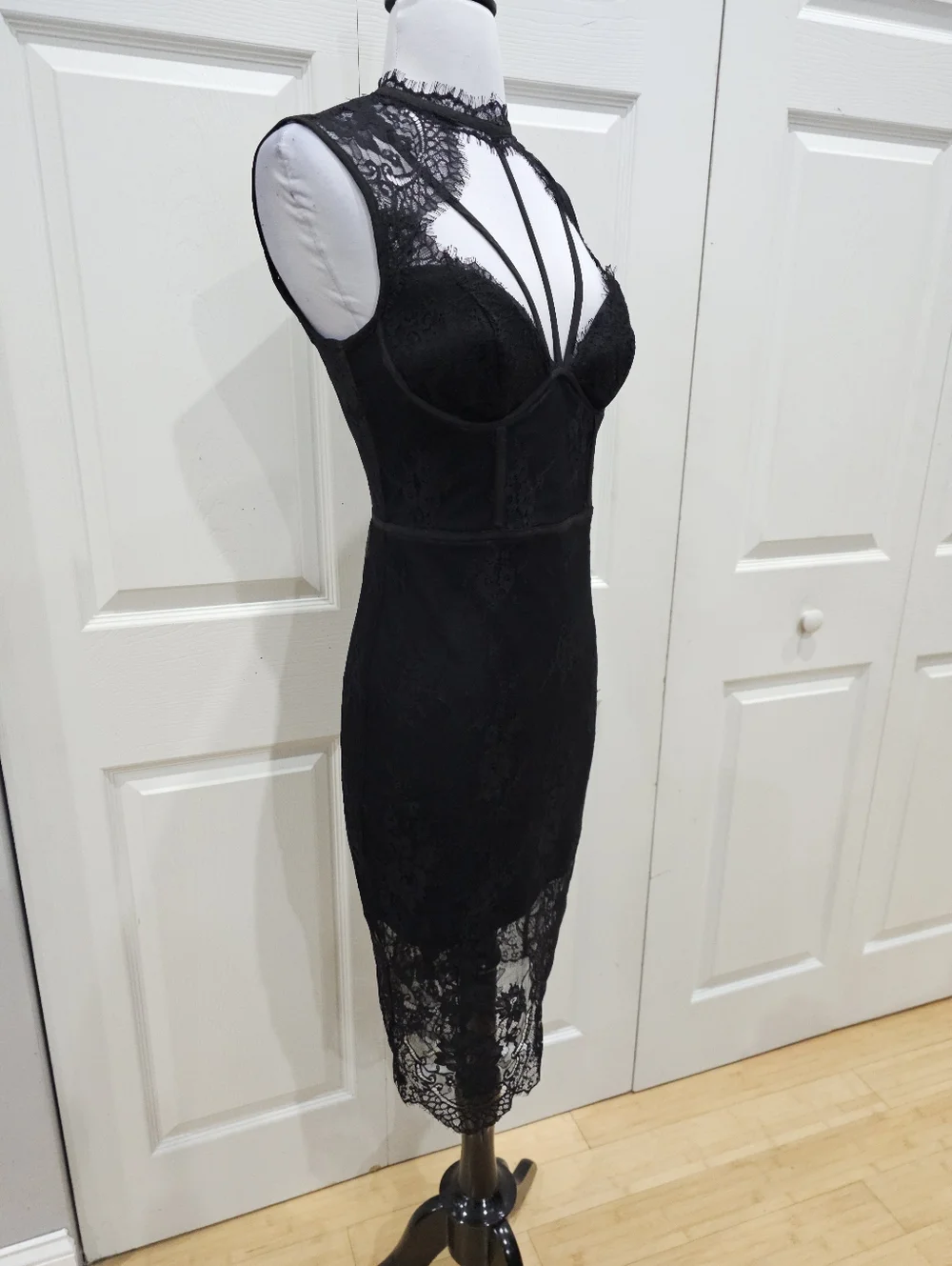 Vintage Y2K Goth Witchy Sexy Bebe Strappy Lace Corset Style Little Black Dress 2 - Picture 5 of 16